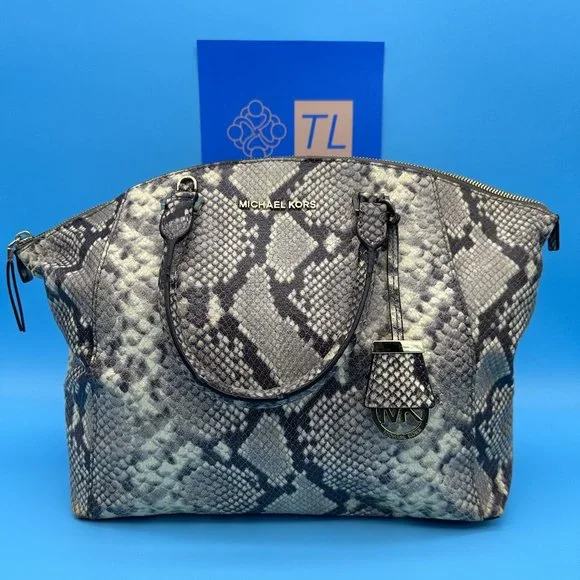 441. Michael Kors Riley Snakeskin Handbag - Picture 2 of 14